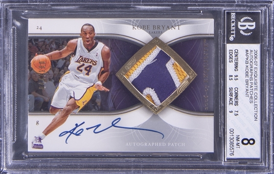 2006-07 UD "Exquisite Collection" Autographs Patches #AP-KB Kobe Bryant Signed Game Used Patch Card (#044/100) - BGS NM-MT 8/BGS 10